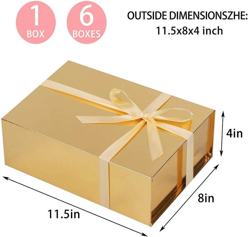 UoeRing 6 Pack Gold Gift Box 11.5x8x4 inch Luxury Gift Box for Presents with Magnetic Lid Collapsible,Bridesmaid Proposal,Contains Card, Ribbon, Tissue Paper,Shredded Paper Fille - Image 2